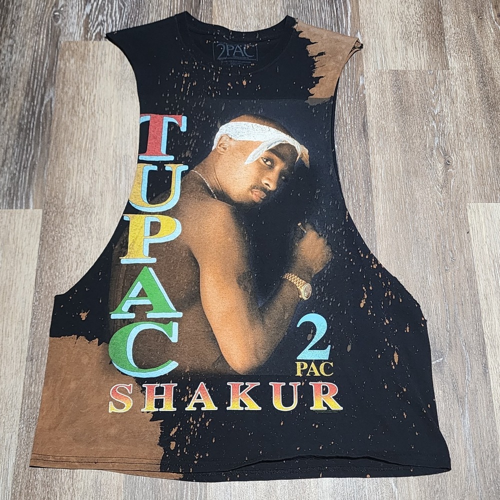Official Tupac 2PAC Splatter Hip Hop Cutoff Tee Shirt‎ Size M Rapper Streetwear